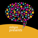 'mhpn presents' underneath multi-coloured speech bubble, vector image